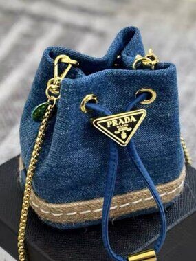 Prada Mini Denim Drawstring Bucket Bag